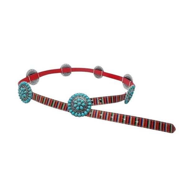 Turquoise Concho statement belt womens size XL multi-colored western - Picture 13 of 13